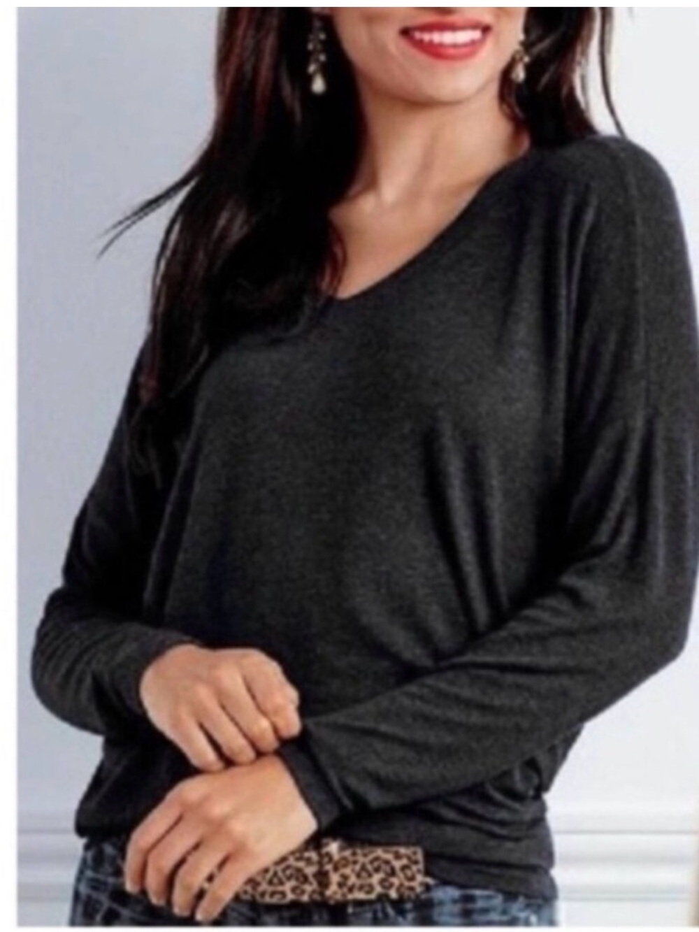 CAbi Charcoal Black V-Neck Long Sleeve Top